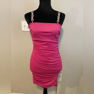 ❤️‍🔥 - Rhinestone Fringe Tight Pink Dress